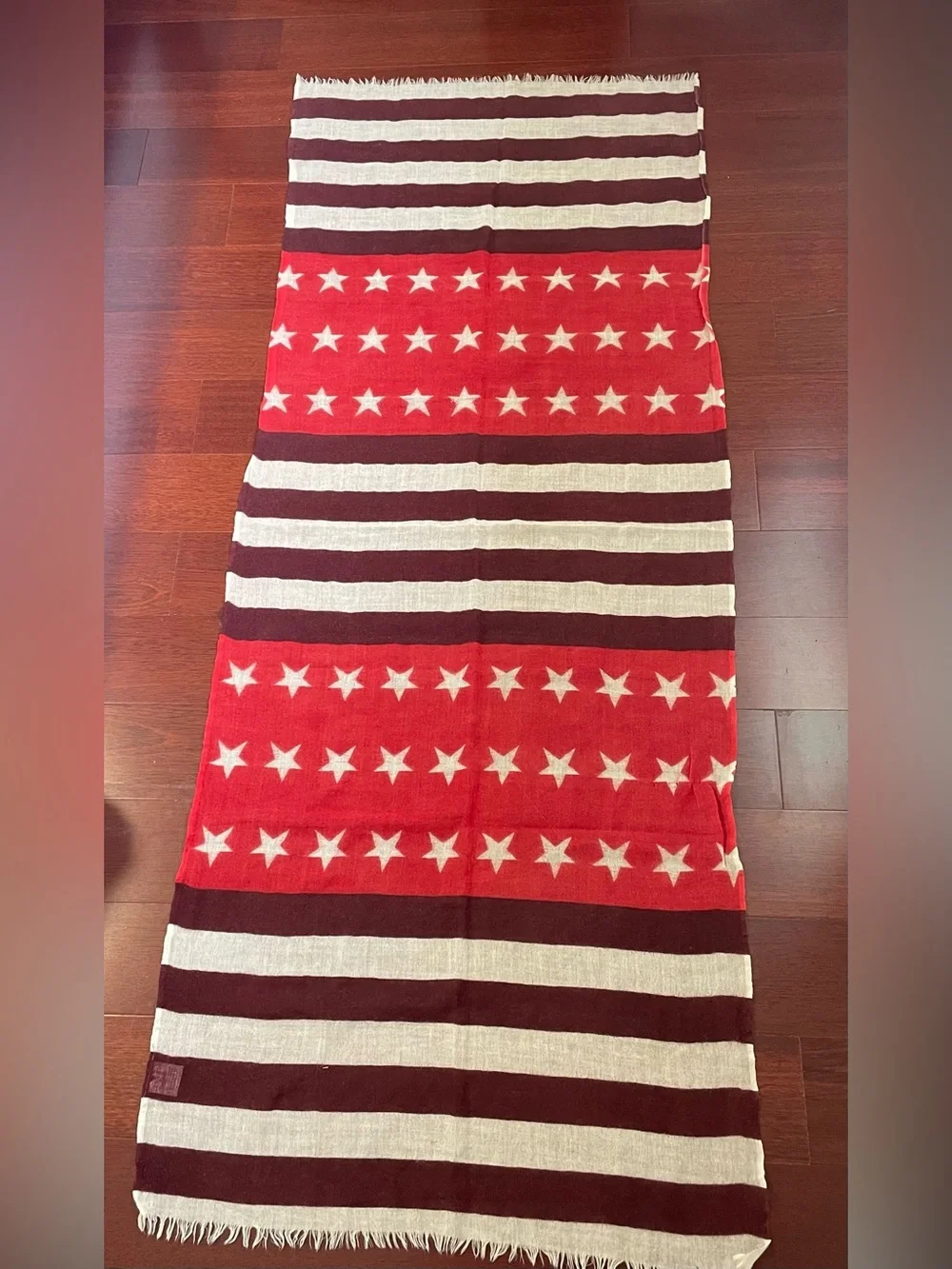 100% WOOL  Patriotic Lightweight Wrap Scarf Like New